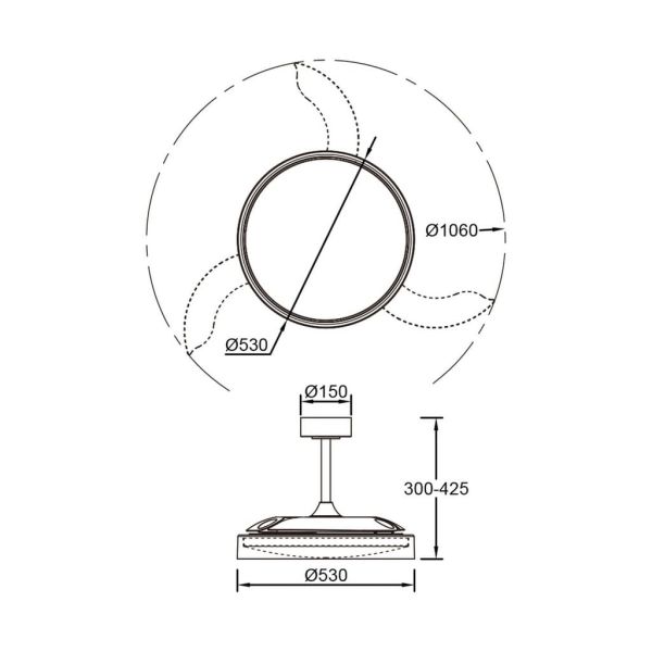 Ventoinha de teto LED, modelo GLASS FAN M, branco transparente, Ø1320mm, 35W, 3000lm, CCT, dimerizável, DC, silencioso