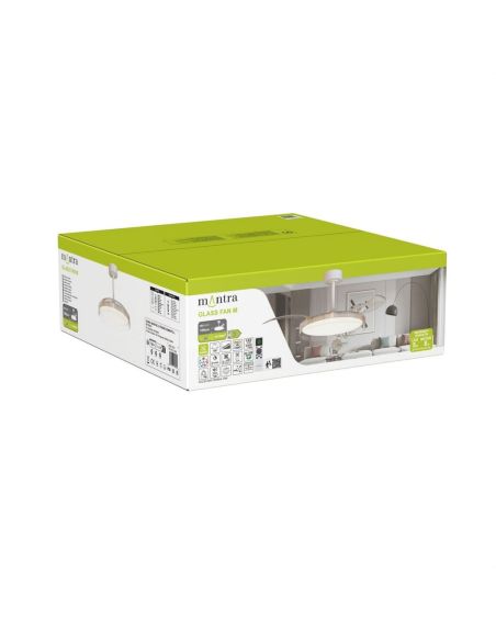 Ventilador de techo tipo plafón LED GLASS FAN M blanco transparente Ø1320mm 35W 3000lm CCT regulable DC silencioso