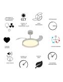 Ventilador de techo tipo plafón LED GLASS FAN S blanco transparente Ø1060mm 35W 3000lm CCT regulable DC silencioso