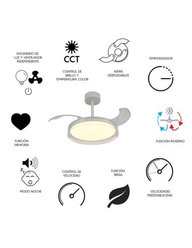 Ventoinha de teto LED, GLASS FAN S, branco transparente, Ø1060mm, 35W, 3000lm, CCT regulável, DC, silencioso