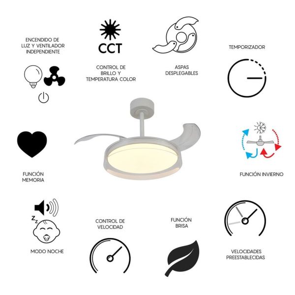 Ventoinha de teto LED, GLASS FAN S, branco transparente, Ø1060mm, 35W, 3000lm, CCT regulável, DC, silencioso