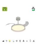 Ventilador de techo tipo plafón LED GLASS FAN S blanco transparente Ø1060mm 35W 3000lm CCT regulable DC silencioso