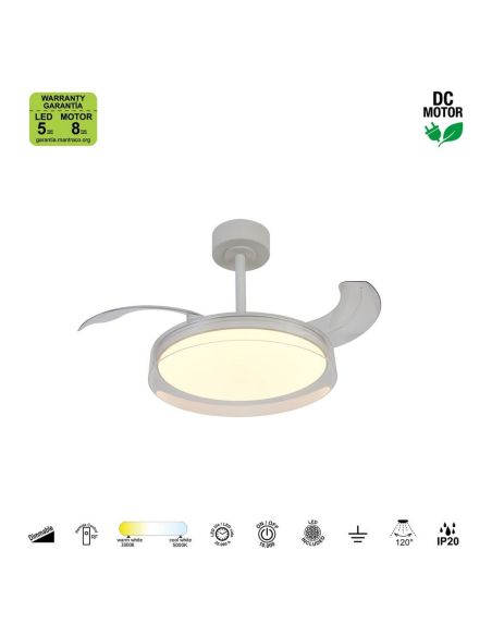 Ventoinha de teto LED, GLASS FAN S, branco transparente, Ø1060mm, 35W, 3000lm, CCT regulável, DC, silencioso