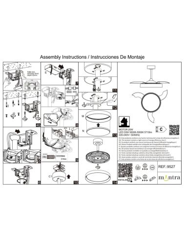 Ventilateur de plafond LED, GLASS FAN S, blanc transparent, Ø 1060 mm, 35 W, 3000 lm, intensité lumineuse réglable, CC, silencie