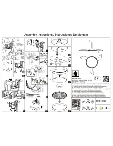 Ventilateur de plafond LED, GLASS FAN S, blanc transparent, Ø 1060 mm, 35 W, 3000 lm, intensité lumineuse réglable, CC, silencie