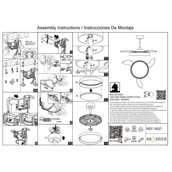 Ventoinha de teto LED, GLASS FAN S, branco transparente, Ø1060mm, 35W, 3000lm, CCT regulável, DC, silencioso