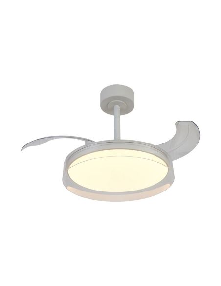 Ventilador de techo tipo plafón LED GLASS FAN S blanco transparente Ø1060mm 35W 3000lm CCT regulable DC silencioso