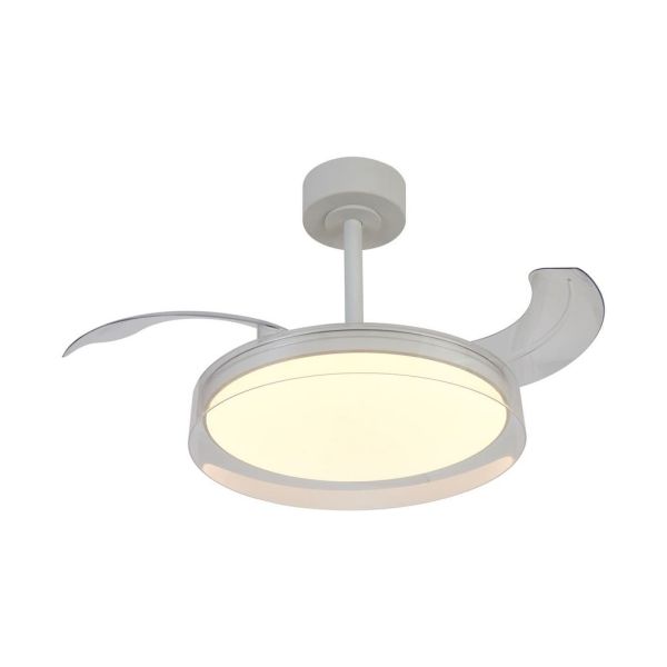 Ventilador de techo tipo plafón LED GLASS FAN S blanco transparente Ø1060mm 35W 3000lm CCT regulable DC silencioso