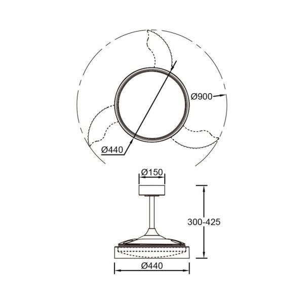 Ventilateur de plafond LED, GLASS FAN S, blanc transparent, Ø 1060 mm, 35 W, 3000 lm, intensité lumineuse réglable, CC, silencie