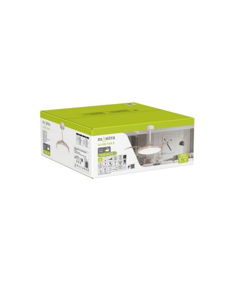 Ventilador de techo tipo plafón LED GLASS FAN S blanco transparente Ø1060mm 35W 3000lm CCT regulable DC silencioso