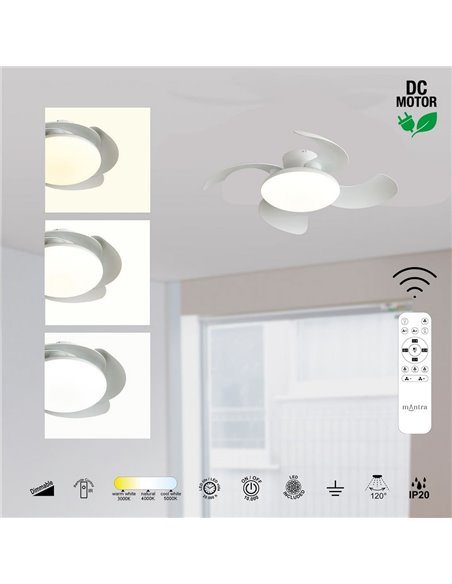 Plafón Ventilador LED ALOHA II blanco Ø830mm 40W 4200lm CCT 3000-5000K motor 25W DC silencioso