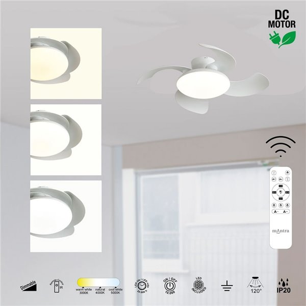 Plafonnier ventilateur LED ALOHA II blanc Ø830 mm, 40 W, 4200 lm, CCT 3000-5000 K, moteur silencieux 25 W CC