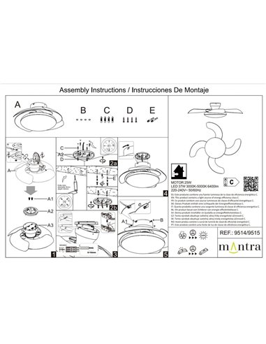 Plafonnier ventilateur LED ALOHA II blanc Ø830 mm, 40 W, 4200 lm, CCT 3000-5000 K, moteur silencieux 25 W CC