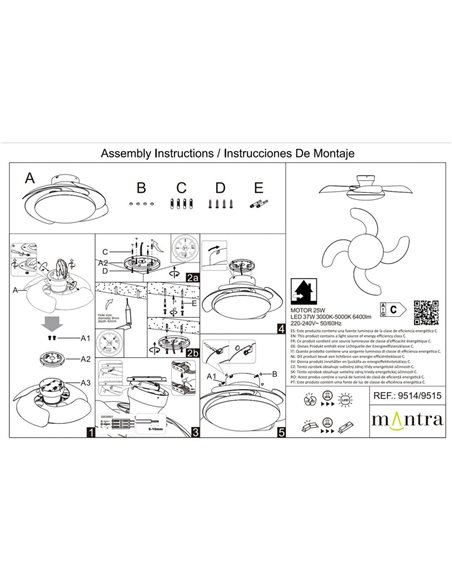 Ventoinha de teto com LED ALOHA II branca Ø830 mm, 40 W, 4200 lm, CCT 3000-5000 K, motor silencioso de 25 W CC