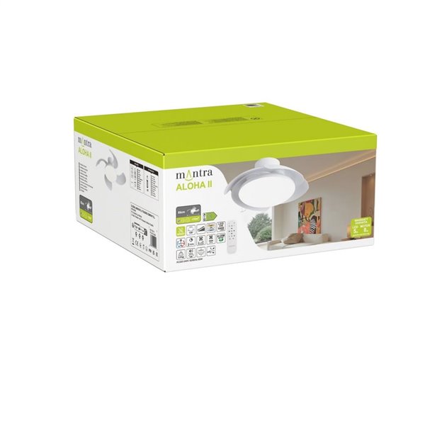 Plafonnier ventilateur LED ALOHA II blanc Ø830 mm, 40 W, 4200 lm, CCT 3000-5000 K, moteur silencieux 25 W CC