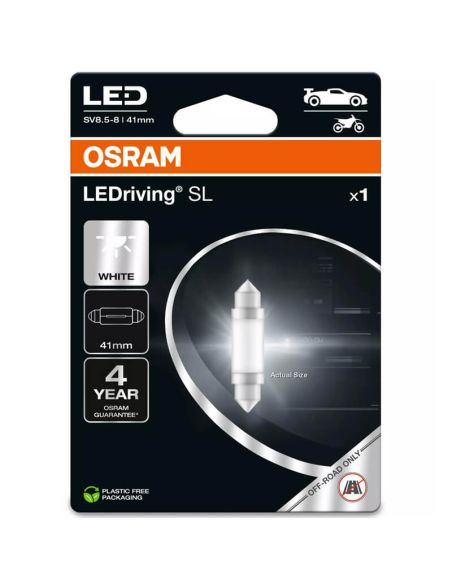 Bombilla LED Festoon C5W 41mm Osram 6000K 12V LEDriving SV8.5-8 6413DWP-1BL