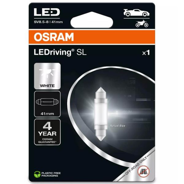 Bombilla LED Festoon C5W 41mm Osram 6000K 12V LEDriving SV8.5-8 6413DWP-1BL