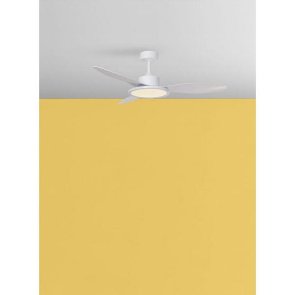 Ventoinha de teto LED RIGA II 36W, branco/madeira, Ø120cm, DC 32W CCT, dimerizável, IP20