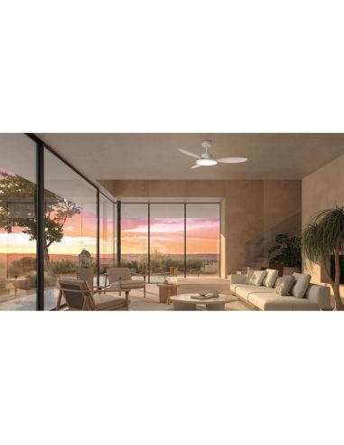 Ventilador de techo LED 36W RIGA II blanco/madera Ø120cm DC 32W CCT regulable IP20