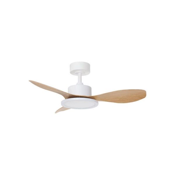 Ventilador de techo LED 30W  RIGA II XS blanco/madera Ø97cm DC 32W CCT regulable, 3 aspas IP20
