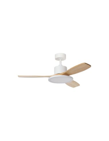 Ventilador de techo LED 36W RIGA II WOOD madera blanco natural Ø120cm DC 32W 3 aspas CCT regulable IP20