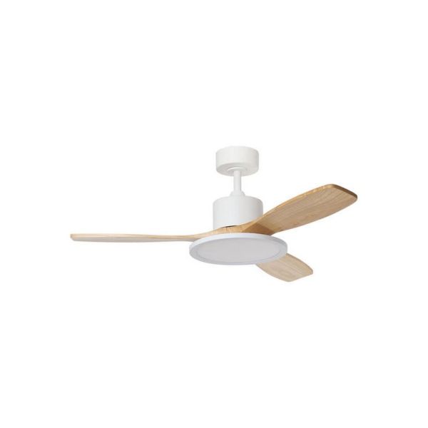 Ventilador de techo LED 36W RIGA II WOOD madera blanco natural Ø120cm DC 32W 3 aspas CCT regulable IP20