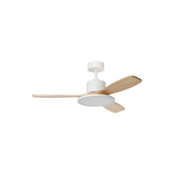 Ventilador de techo LED 36W RIGA II WOOD madera blanco natural Ø120cm DC 32W 3 aspas CCT regulable IP20