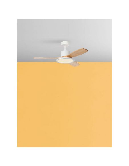 Ventoinha 36W, madeira branca natural, Ø120cm, DC 32W, 3 pás, temperatura de cor ajustável, IP20