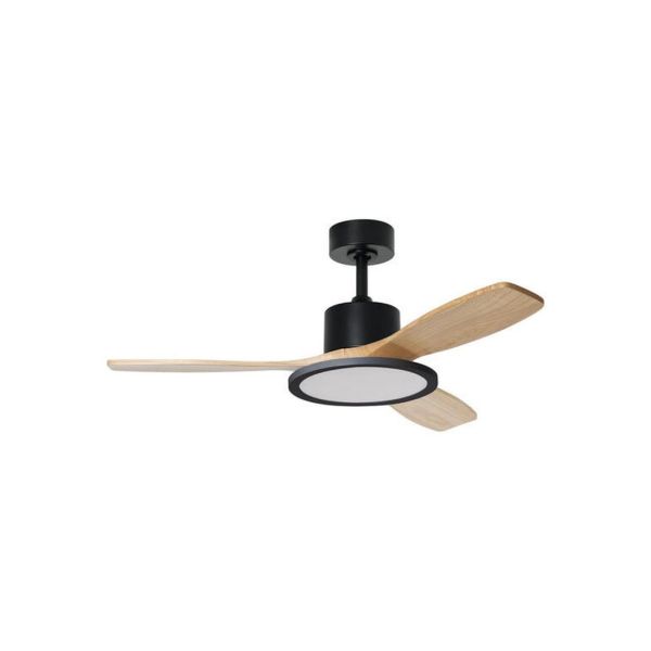 Ventilador de techo LED 36W RIGA II WOOD madera negro natural Ø120cm DC 32W 3 aspas CCT regulable IP20