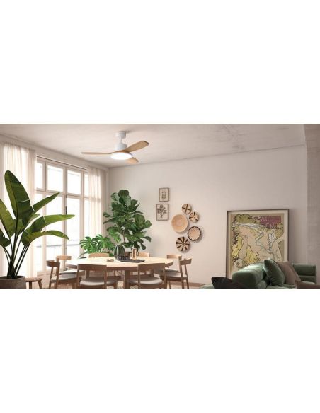 Ventilador de techo LED 36W RIGA II WOOD madera negro/nogal Ø120cm DC 32W 3 aspas CCT regulable IP20
