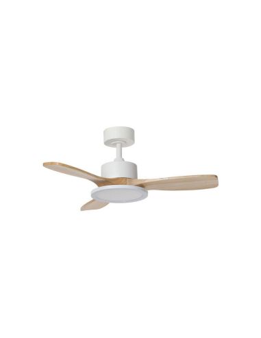 Ventilador de techo LED 30W RIGA II WOOD XS blanco/madera natural Ø97cm DC 32W 3 aspas CCT regulable IP20