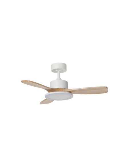 Ventilador de techo LED 30W RIGA II WOOD XS blanco/madera natural Ø97cm DC 32W 3 aspas CCT regulable IP20