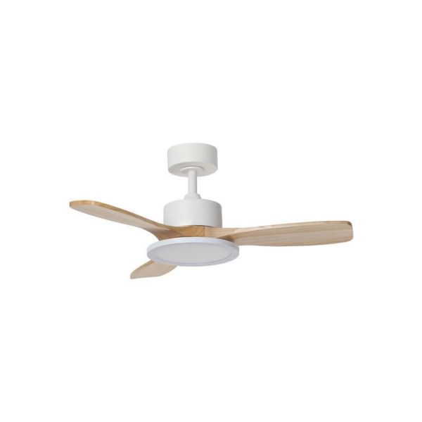 Ventilador de techo LED 30W RIGA II WOOD XS blanco/madera natural Ø97cm DC 32W 3 aspas CCT regulable IP20