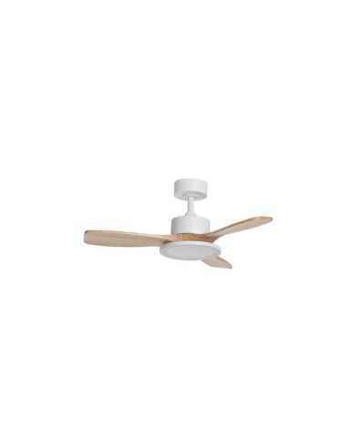 Ventilador de techo LED 30W RIGA II WOOD XS blanco/madera natural Ø97cm DC 32W 3 aspas CCT regulable IP20