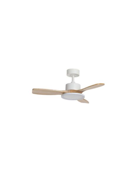 Ventilador de techo LED 30W RIGA II WOOD XS blanco/madera natural Ø97cm DC 32W 3 aspas CCT regulable IP20