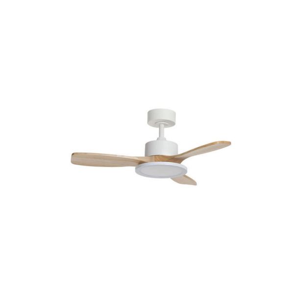 Ventilador de techo LED 30W RIGA II WOOD XS blanco/madera natural Ø97cm DC 32W 3 aspas CCT regulable IP20
