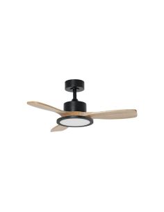 Ventilador de techo LED 30W RIGA II WOOD XS madera negro/natural Ø97cm DC 32W 3 aspas CCT regulable IP20
