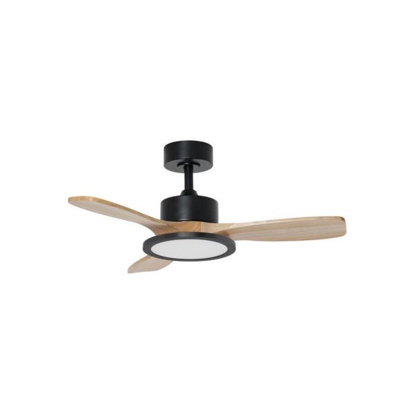 Ventilador de techo LED 30W RIGA II WOOD XS madera negro/natural Ø97cm DC 32W 3 aspas CCT regulable IP20