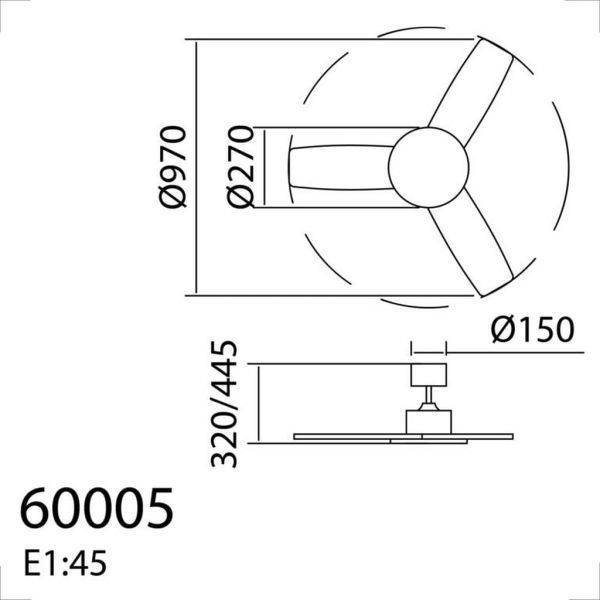 Ventilador de techo LED 30W RIGA II WOOD XS madera negro/nogal Ø97cm DC 32W 3 aspas CCT regulable IP20