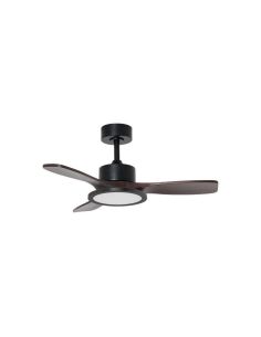 Ventilador de techo LED 30W RIGA II WOOD XS madera negro/nogal Ø97cm DC 32W 3 aspas CCT regulable IP20