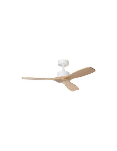 Ventilateur de plafond RIGA II WO WOOD sans éclairage, blanc/bois naturel, Ø120cm, 32W CC, 3 pales, IP20