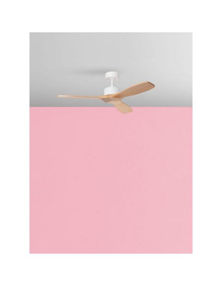 Ventilateur de plafond RIGA II WO WOOD sans éclairage, blanc/bois naturel, Ø120cm, 32W CC, 3 pales, IP20