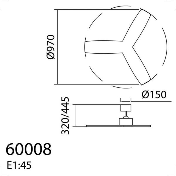 Ventilador de techo sin luz RIGA II WO WOOD XS negro/madera nogal Ø97cm DC 32W 3 aspas IP20
