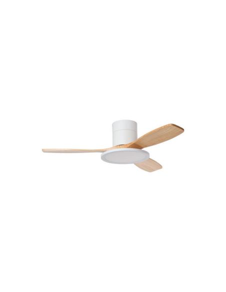Ventilateur 36 W, blanc et bois naturel, Ø 120 cm, 32 W CC, 3 800 lm, intensité variable