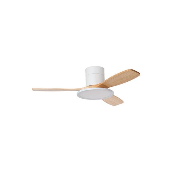 Ventilador de techo LED 36W RIGA II PL WOOD blanco + madera natural Ø120cm DC 32W CCT 3800lm regulable