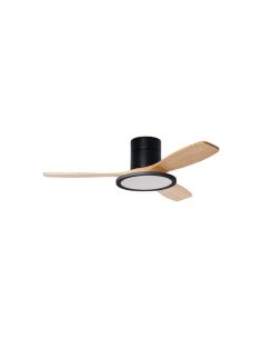Ventilateur 36 W, Noir et bois naturel, Ø 120 cm, 32 W CC, 3 800 lm, intensité variable