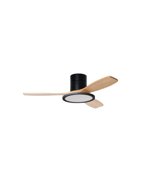 Ventilateur 36 W, Noir et bois naturel, Ø 120 cm, 32 W CC, 3 800 lm, intensité variable