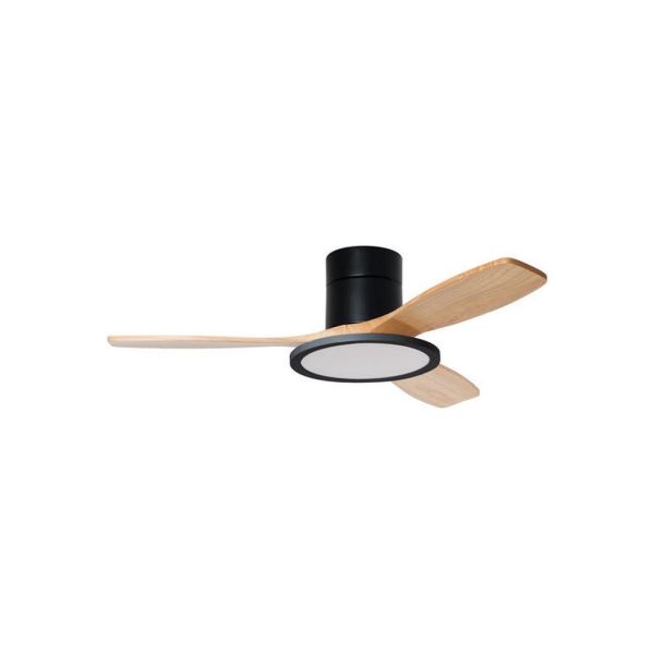 Ventilador de techo LED 36W RIGA II PL WOOD negro + madera natural Ø120cm DC 32W CCT 3800lm regulable