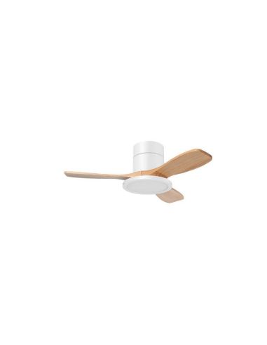 Ventilador de techo LED 30W RIGA II PL WOOD XS blanco + madera natural Ø97cm DC 32W CCT 3000lm regulable