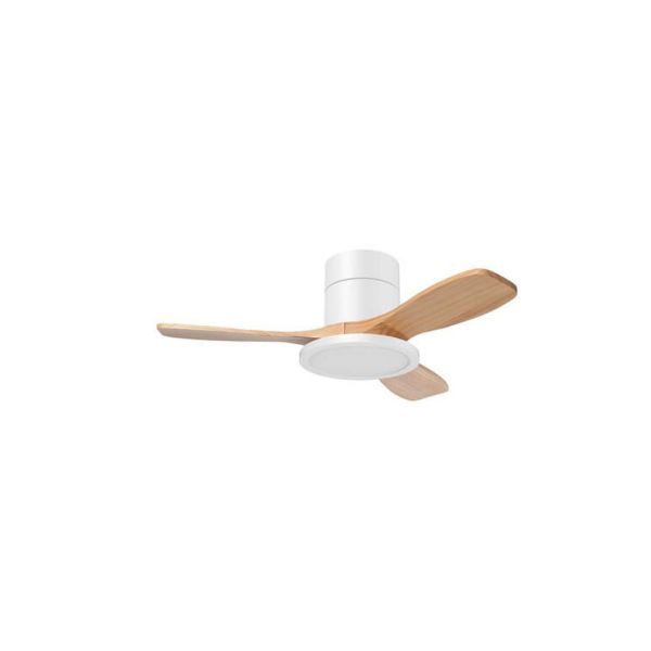 Ventilador de techo LED 30W RIGA II PL WOOD XS blanco + madera natural Ø97cm DC 32W CCT 3000lm regulable